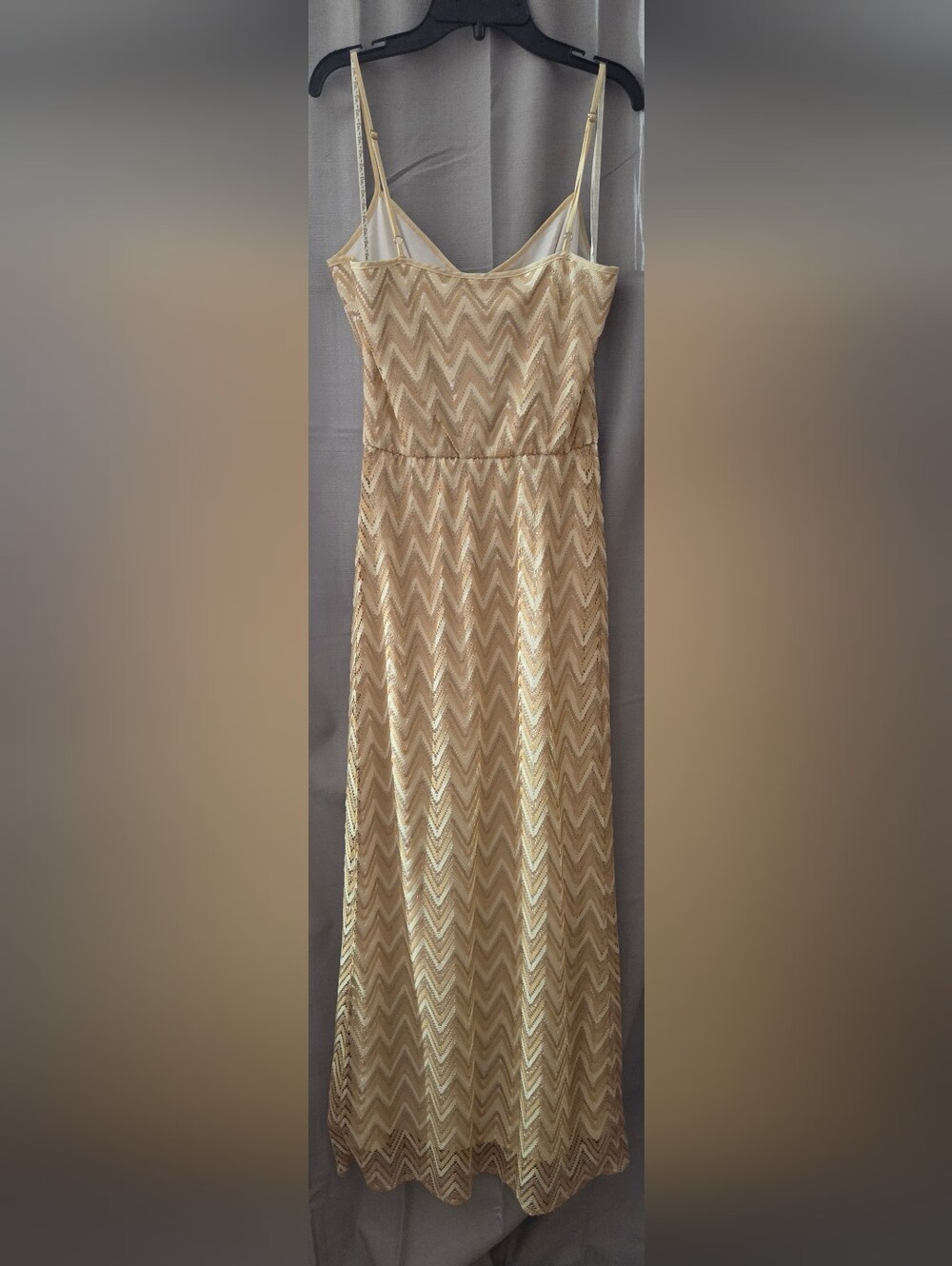 Lilly Pulitzer Deanna Dress Sz Medium Metallic Gold Chevron Crochet Knit Maxi - Picture 2 of 7